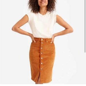 Everlane The Button-Front Corduroy Skirt size 27 brown orange